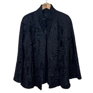 Vintage Made in Greece Size 10 Karakul Lamb Real Fur Black Coat Ovis Aries